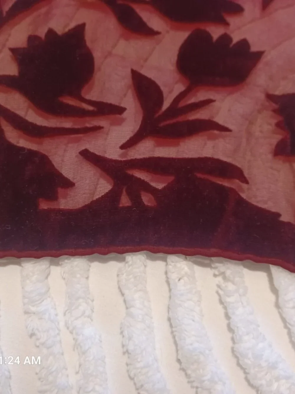 Women's Burgundy Velvet Floral Burnout Scarf